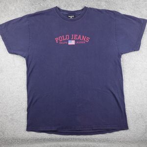 Vintage Ralph Lauren Shirt Men XL Blue Polo Jeans Co USA Flag Logo Graphic Tee
